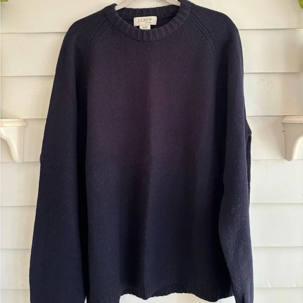 J. Crew Vintage 100% Wool Dark Navy Blue Crewneck Sweater Size XL Tall